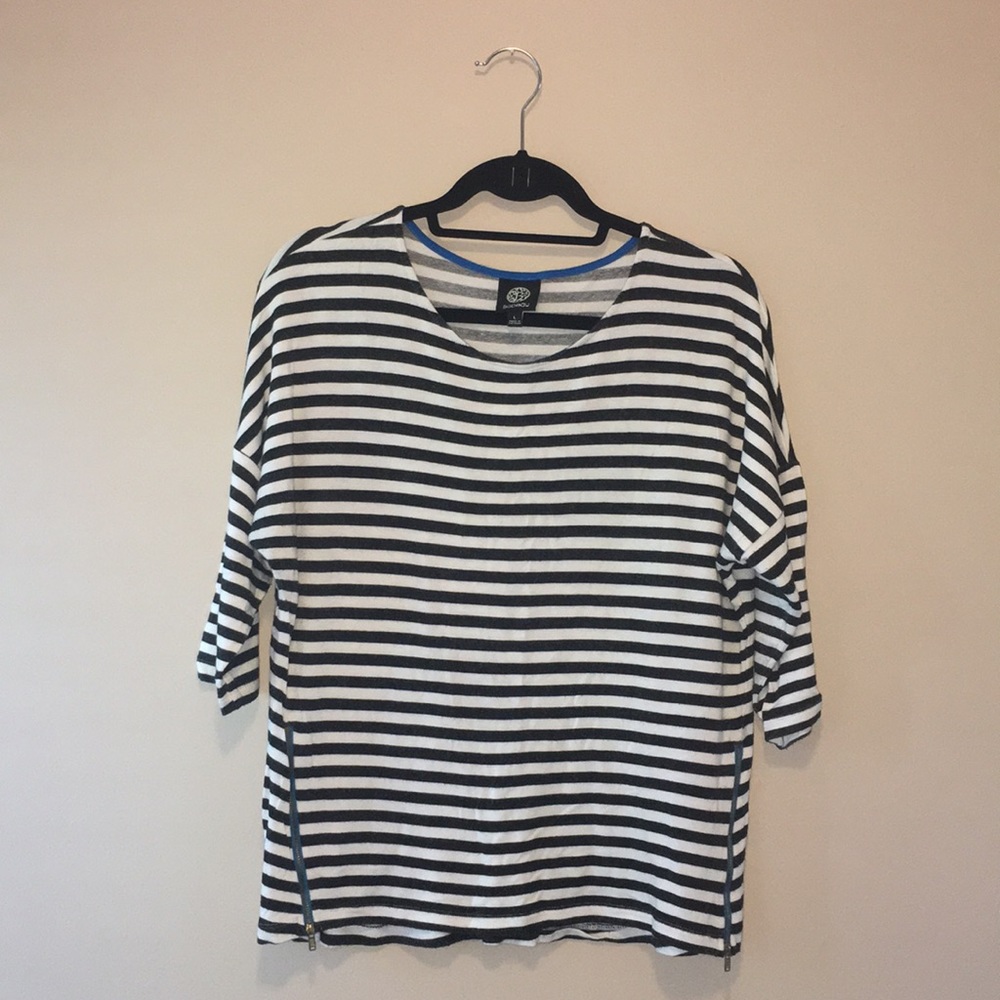 Bobeau 3/4 Slv, Black & White Stripe Crew